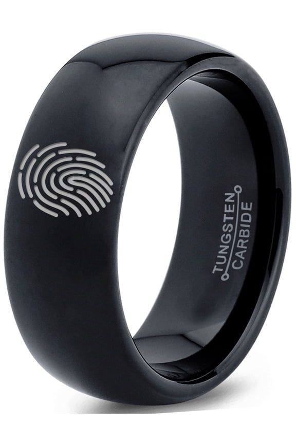 Tungsten Security Fingerprint Scan Band Ring 8mm Men Women Comfort Fit Black Dome Polished