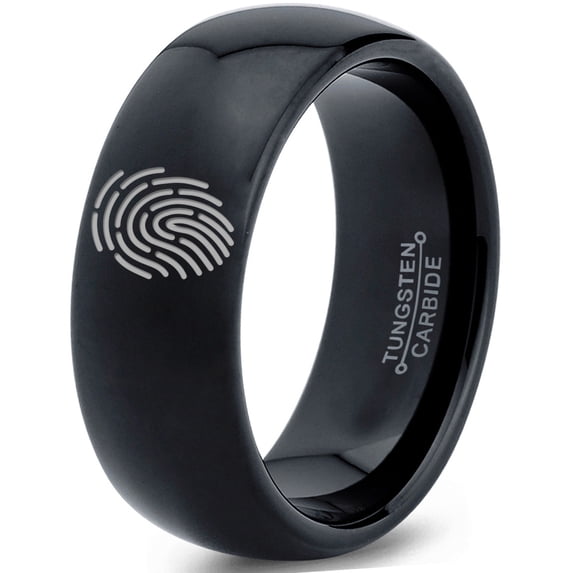 Tungsten Security Fingerprint Scan Band Ring 8mm Men Women Comfort Fit Black Dome Polished
