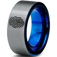 thumbnail image 1 of Tungsten Security Fingerprint Scan Band Ring 8mm Men Women Comfort Fit Blue Flat Cut Brushed Gray Polished, 1 of 4