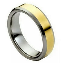 Tungsten Shiny Gold-Tone Plated Center Low Beveled Edge Ring Size 14