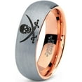 thumbnail image 1 of Tungsten Skull Crossbones and Swords Band Ring 7mm Men Women Comfort Fit 18k Rose Gold Dome Brushed Gray Polished, 1 of 4