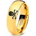 thumbnail image 1 of Tungsten Skull and Cross Bone Heart Emoji Eyes Band Ring 7mm Men Women Comfort Fit 18k Yellow Gold Dome Polished, 1 of 4