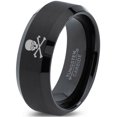 thumbnail image 1 of Tungsten Skull and Cross Bone Heart Emoji Eyes Band Ring 8mm Men Women Comfort Fit Black Beveled Edge Brushed Polished, 1 of 4