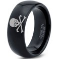 thumbnail image 1 of Tungsten Skull and Cross Bone Heart Emoji Eyes Band Ring 8mm Men Women Comfort Fit Black Dome Polished, 1 of 4