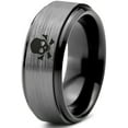 thumbnail image 1 of Tungsten Skull and Crossbones Bones Band Ring 8mm Men Women Comfort Fit Black Step Bevel Edge Brushed Gray Polished, 1 of 4