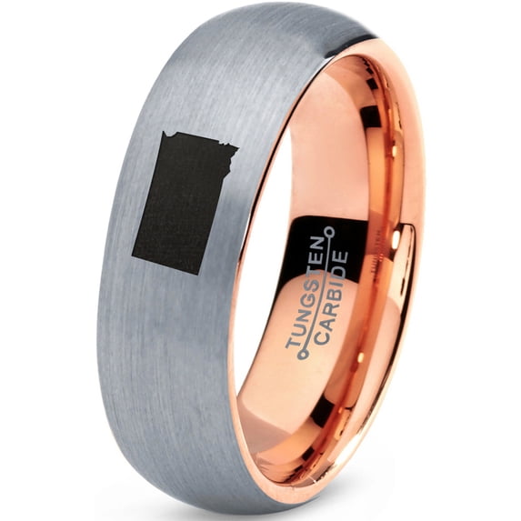 Tungsten South Dakota The Mount Rushmore State Band Ring 7mm Men Women Comfort Fit 18k Rose Gold Dome Brushed Gray Polished
