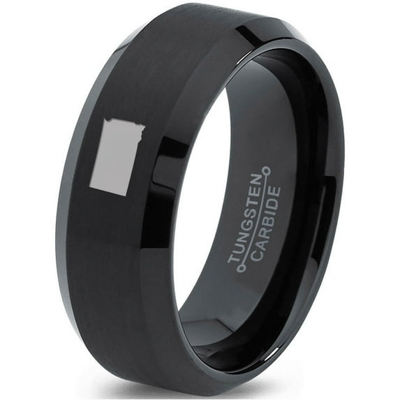 Tungsten South Dakota The Mount Rushmore State Band Ring 8mm Men Women Comfort Fit Black Beveled Edge Brushed Polished