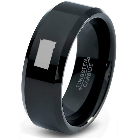Tungsten South Dakota The Mount Rushmore State Band Ring 8mm Men Women Comfort Fit Black Beveled Edge Polished