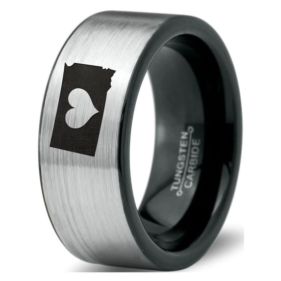 Tungsten South Dakota The Mount Rushmore State Heart Band Ring 8mm Men Women Comfort Fit Brushed Gray Flat Cut Black Polished