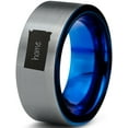 thumbnail image 1 of Tungsten South Dakota The Mount Rushmore State Home Band Ring 8mm Men Women Comfort Fit Blue Flat Cut Brushed Gray Polished, 1 of 4