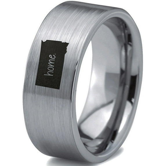 Tungsten South Dakota The Mount Rushmore State Home Band Ring 8mm Men Women Comfort Fit Gray Flat Cut Brushed Polished