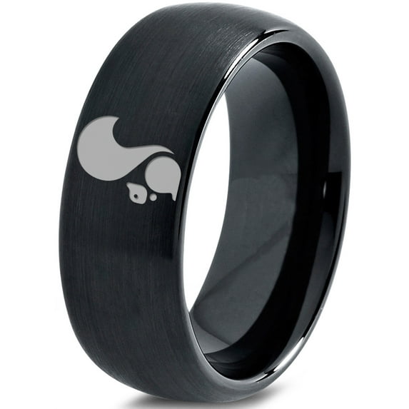 Tungsten Squirrel Rodent Chipmunks Band Ring 8mm Men Women Comfort Fit Black Dome Brushed Polished