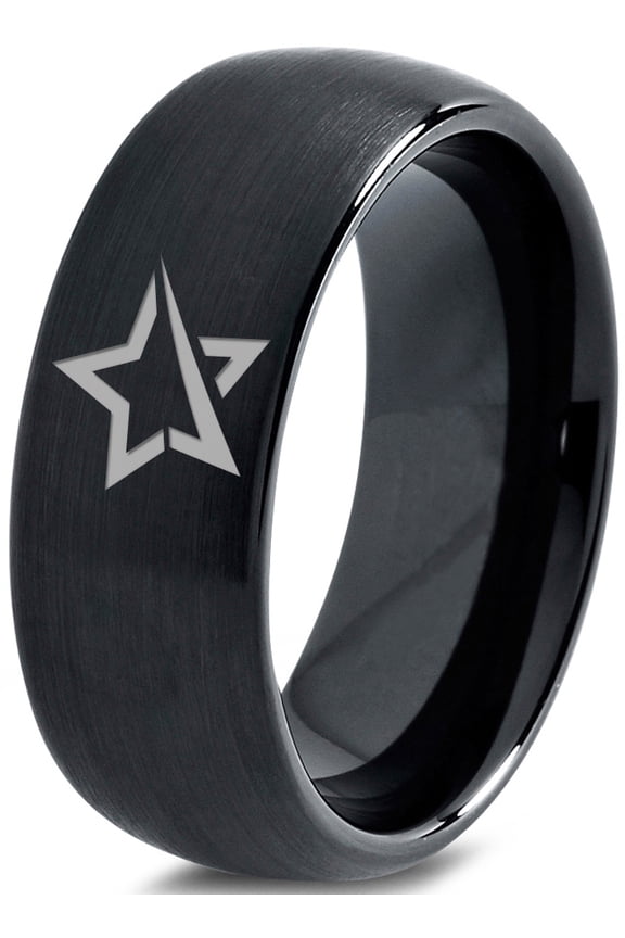 Tungsten Star Astronomical Object Luminous Spheroid Band Ring 8mm Men Women Comfort Fit Black Dome Brushed Polished