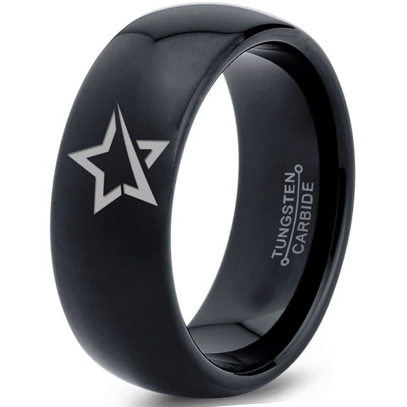 Tungsten Star Astronomical Object Luminous Spheroid Band Ring 8mm Men Women Comfort Fit Black Dome Polished