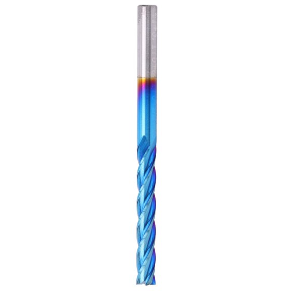 Tungsten Steel 4-Flute Straight End Mill with Nano-Blue Coating for CNC Machining - 3.175mm Diameter