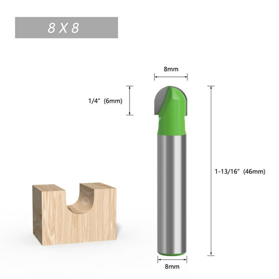 Tungsten Steel Alloy 8mm Shank Diameter Woodworking Semicircle Router Bit Tool with Heat Resistant Coatings Round Bottom Lace Carpentry Tools