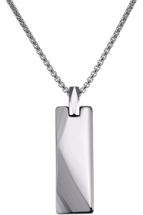Tungsten Steel Bar Pendant Chain Necklace for Men,Stainless Steel Necklaces,Tungsten Carbide Geometry Rectangle Vertical Bar Pendant Charm Titanium Steel Necklaces for Man