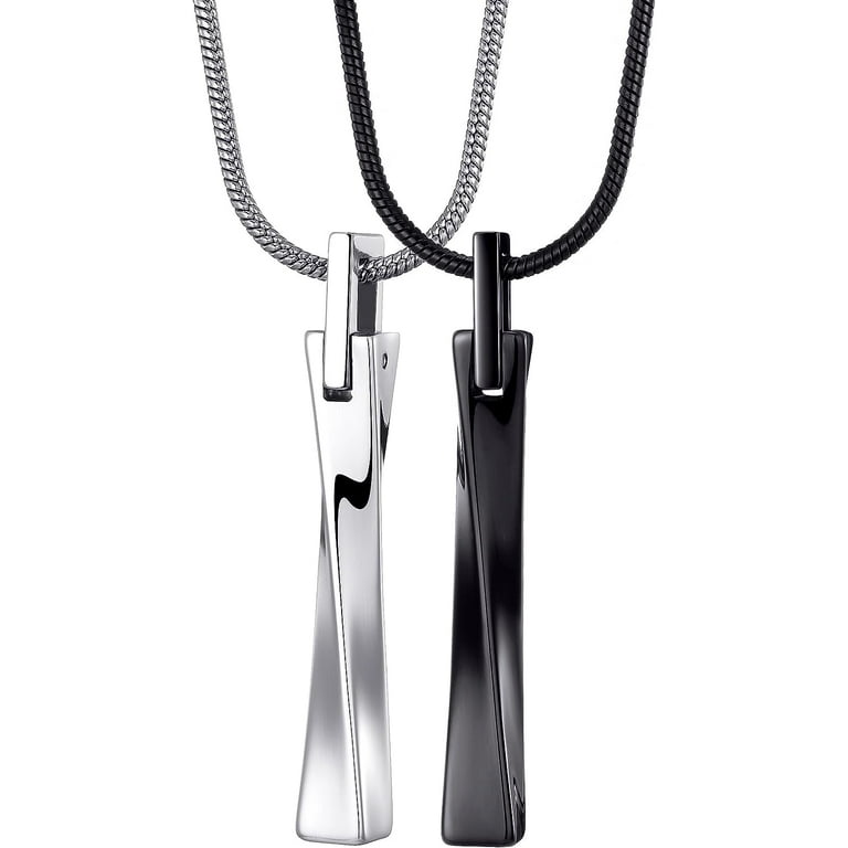 Tungsten Steel Bar Pendant Necklace for Men Women Twisted Bar Pendant with 22 Inch Stainless Steel Snake Chain