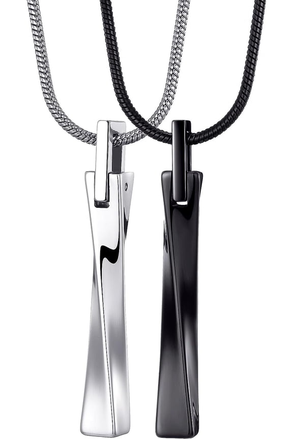 Tungsten Steel Bar Pendant Necklace for Men Women Twisted Bar Pendant with 22 Inch Stainless Steel Snake Chain