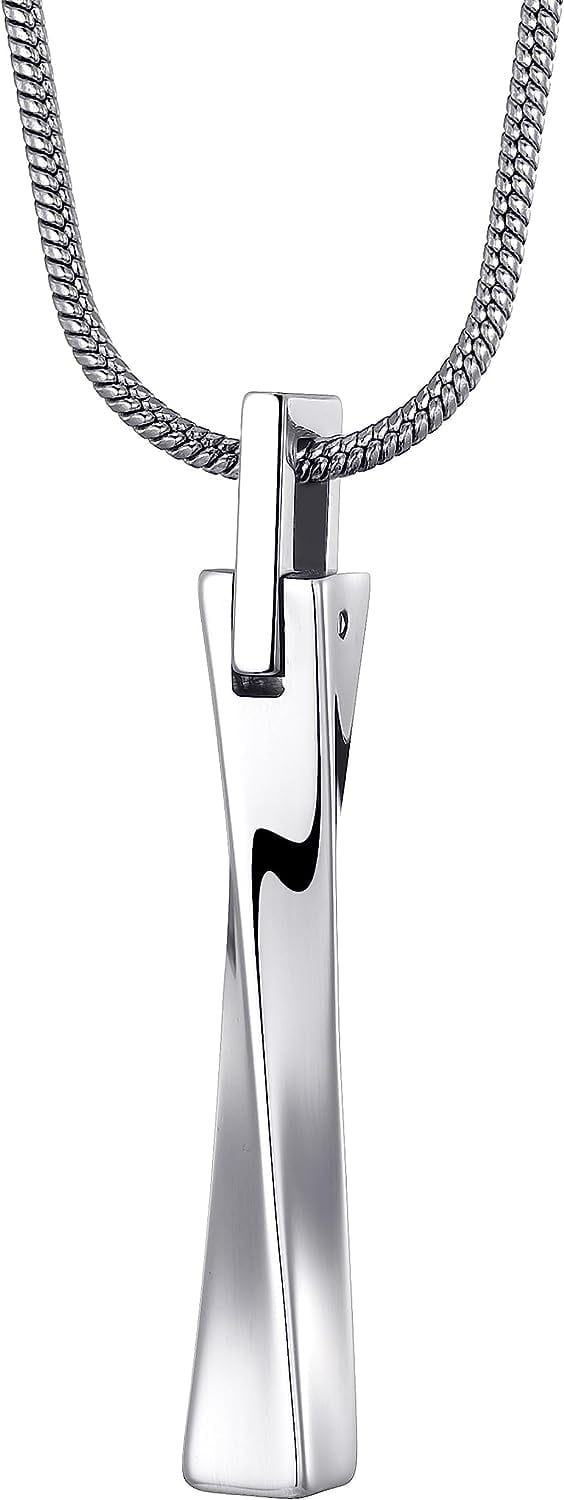 Tungsten Steel Bar Pendant Necklace for Men Women Twisted Bar