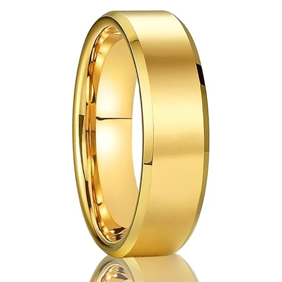 Tungsten Steel Couple Rings Classic Flat Beveled Gold Finish