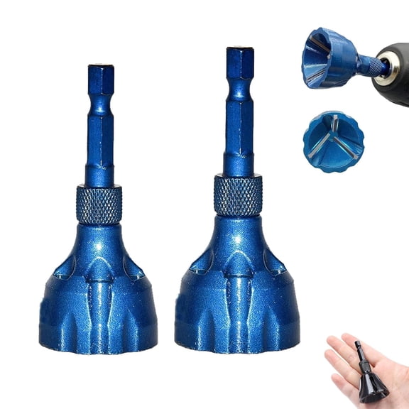 Tungsten Steel Deburring Chamfer Tool, 2pc Heavy Duty Bolt Repair & Thread Restorer, Metal Burr Remover Drill Bit Attachment, Built-in Blade, for Drill, External Chamfer Tool Remove Burr Fits (Blue)