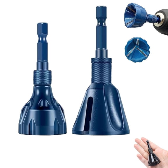 Tungsten Steel Deburring Chamfer Tool, 2pc Heavy Duty Bolt Repair & Thread Restorer, Metal Burr Remover Drill Bit Attachment, Built-in Blade, for Drill, External Chamfer Tool Remove Burr Fits (Blue)