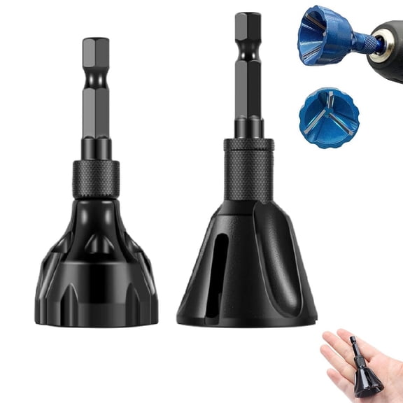 Tungsten Steel Deburring Chamfer Tool, 2pc Heavy Duty Bolt Repair & Thread Restorer, Metal Burr Remover Drill Bit Attachment, Built-in Blade, for Drill, External Chamfer Tool Remove Burr Fits (Black)