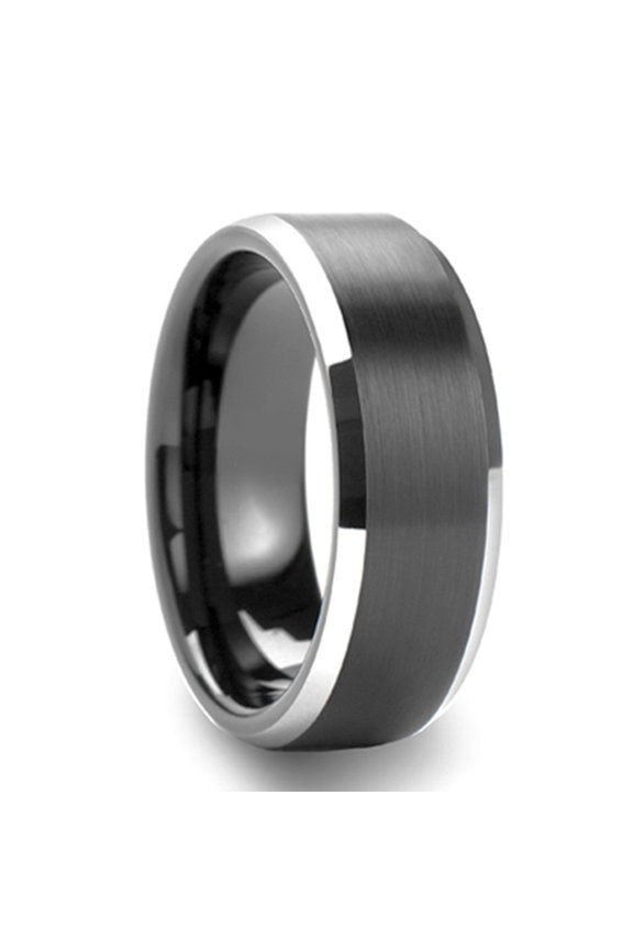 Tungsten Steel Electric Black Classic Flat Chamfer Surface Sand Ring