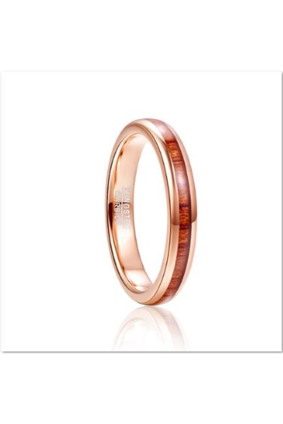 Tungsten Steel Ring 4 mm Wide Rose Gold Inlaid Acacia Wood Tungsten Steel Ring