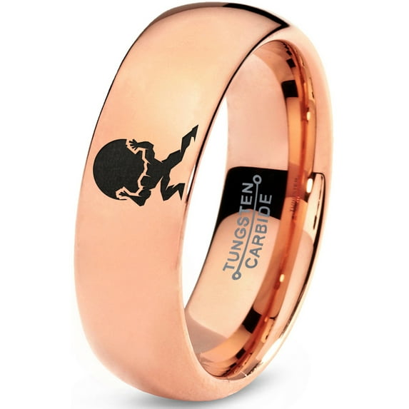 Tungsten Strong Bodybuilder Carrying Rock Band Ring 7mm Men Women Comfort Fit 18k Rose Gold Dome Polished