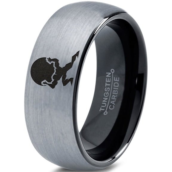 Tungsten Strong Bodybuilder Carrying Rock Band Ring 8mm Men Women Comfort Fit Black Dome Brushed Gray Polished
