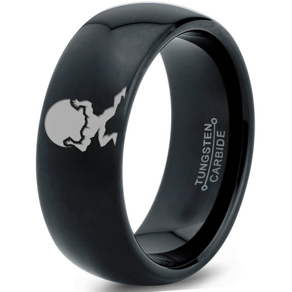 Tungsten Strong Bodybuilder Carrying Rock Band Ring 8mm Men Women Comfort Fit Black Dome Polished