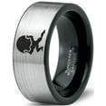 thumbnail image 1 of Tungsten Strong Bodybuilder Carrying Rock Band Ring 8mm Men Women Comfort Fit Brushed Gray Flat Cut Black Polished, 1 of 4
