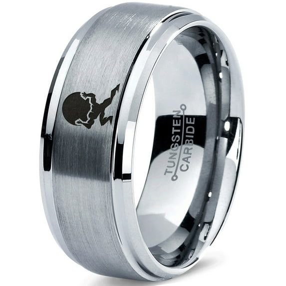 Tungsten Strong Bodybuilder Carrying Rock Band Ring 8mm Men Women Comfort Fit Gray Step Bevel Edge Brushed Polished