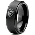 thumbnail image 1 of Tungsten Superhero Super Dad Emblem Symbol Band Ring 8mm Men Women Comfort Fit Black Step Bevel Edge Brushed Polished, 1 of 4