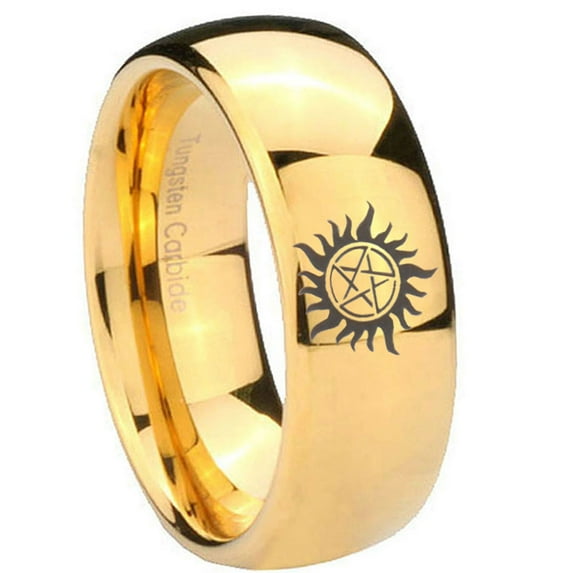 Tungsten Supernatural 8mm Glossy Gold Plated Dome Polished Men Ring