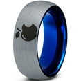 thumbnail image 1 of Tungsten Sweet Apple Bitten Band Ring 8mm Men Women Comfort Fit Blue Dome Brushed Gray Polished, 1 of 4