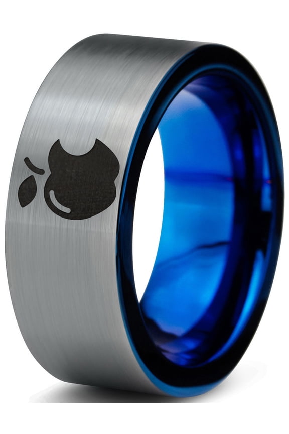 Tungsten Sweet Apple Bitten Band Ring 8mm Men Women Comfort Fit Blue Flat Cut Brushed Gray Polished