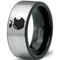 thumbnail image 1 of Tungsten Sweet Apple Bitten Band Ring 8mm Men Women Comfort Fit Brushed Gray Flat Cut Black Polished, 1 of 4