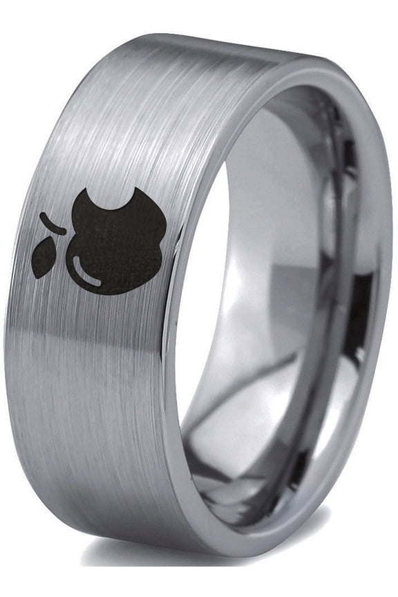 Tungsten Sweet Apple Bitten Band Ring 8mm Men Women Comfort Fit Gray Flat Cut Brushed Polished
