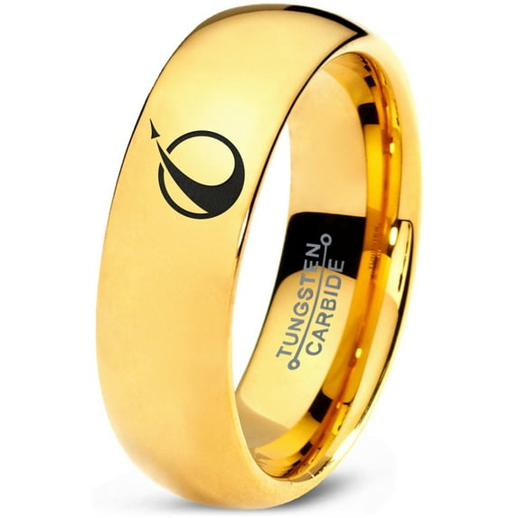 Tungsten Take Off Space Ship Rocketship Band Ring 7mm Men Women Comfort Fit 18k Yellow Gold Dome Polished