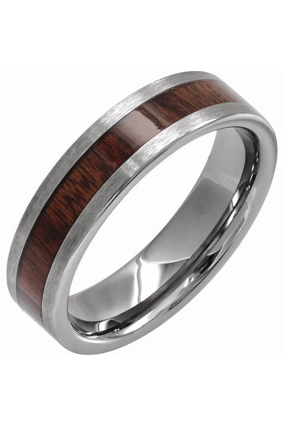 Tungsten Texas Ebony Wood Inlay 8 mm Comfort-Fit Flat Band Size 12 - Solid Gold Fine Jewelry | Jewelry by Sweet Pea