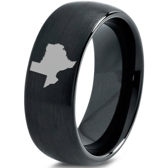 Tungsten Texas The Lone Star State Band Ring 8mm Men Women Comfort Fit Black Dome Brushed Polished