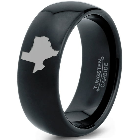 Tungsten Texas The Lone Star State Band Ring 8mm Men Women Comfort Fit Black Dome Polished