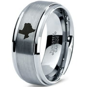 ZEALOT JEWELRY Tungsten Texas The Lone Star State Band Ring 8mm Men Women Comfort Fit Gray Step Bevel Edge Brushed Polished