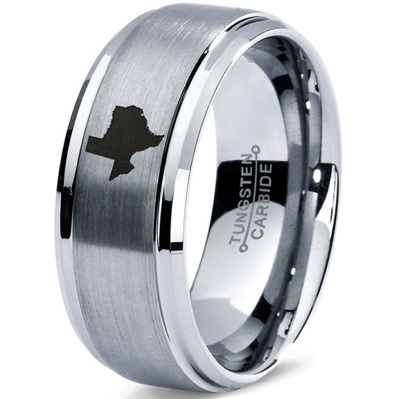 Tungsten Texas The Lone Star State Band Ring 8mm Men Women Comfort Fit Gray Step Bevel Edge Brushed Polished