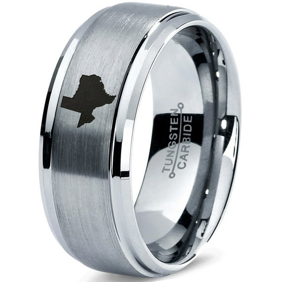 Tungsten Texas The Lone Star State Band Ring 8mm Men Women Comfort Fit Gray Step Bevel Edge Brushed Polished