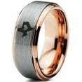 thumbnail image 1 of Tungsten Texas The Lone Star State Heart Band Ring 8mm Men Women Comfort Fit 18k Rose Gold Step Bevel Edge Brushed Polished, 1 of 4