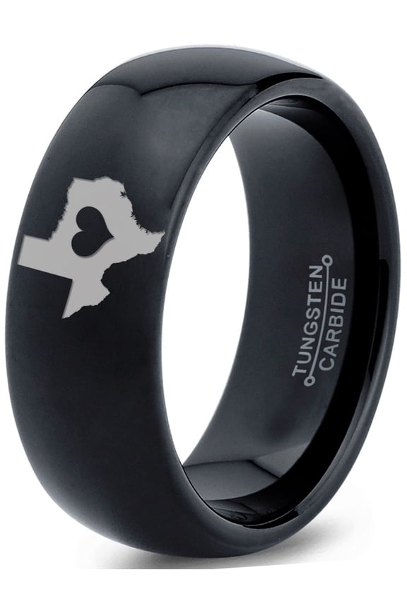Tungsten Texas The Lone Star State Heart Band Ring 8mm Men Women Comfort Fit Black Dome Polished